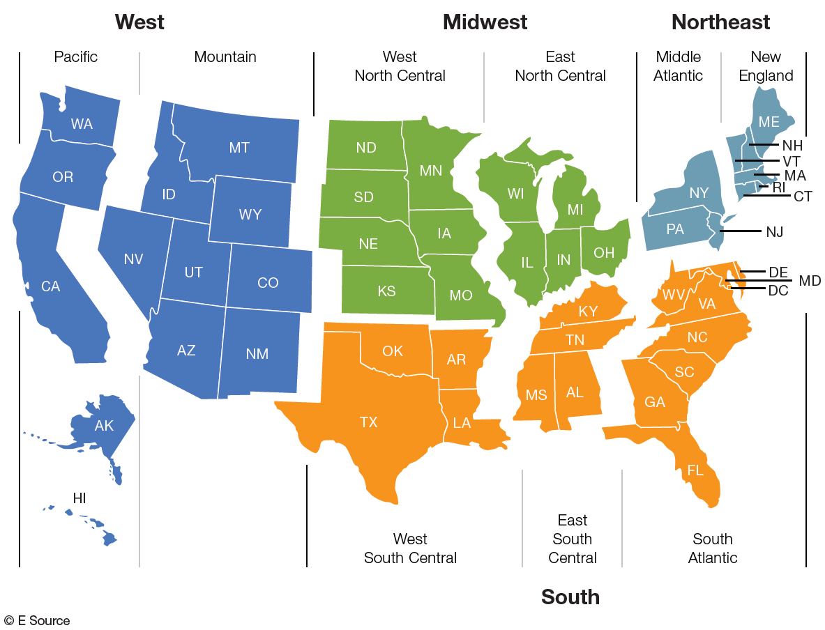 Map of US Census regions